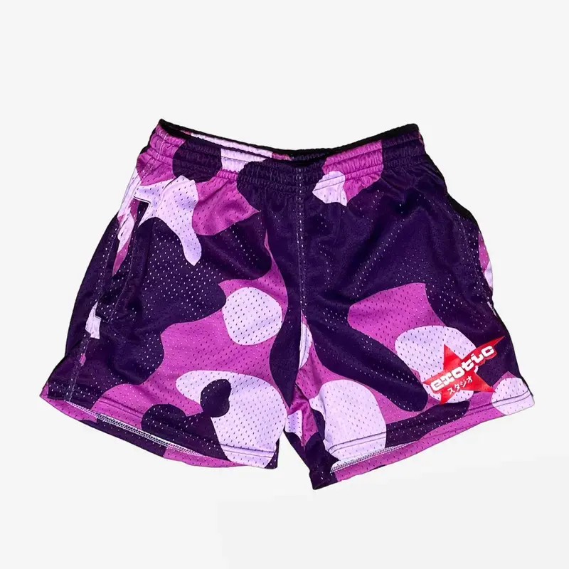 WrldExotic Purple Camo Mesh Shorts | Y2K Streetwear Aesthetic Galaxy Camouflage Gym Shorts