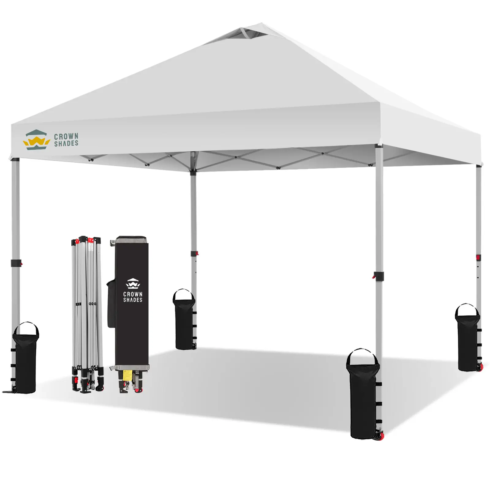 CROWN SHADES 10x10 Pop Up Canopy, Patented Center Lock One Push Tent Canopy, Newly Designed Storage Bag, 8 Stakes, 4 Ropes