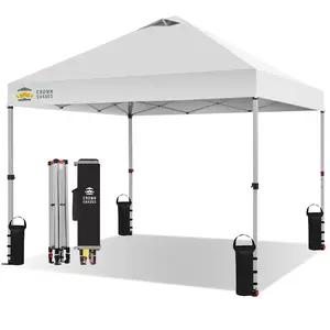 CROWN SHADES 10x10 Pop Up Canopy, Patented Center Lock One Push Tent Canopy, Newly Designed Storage Bag, 8 Stakes, 4 Ropes