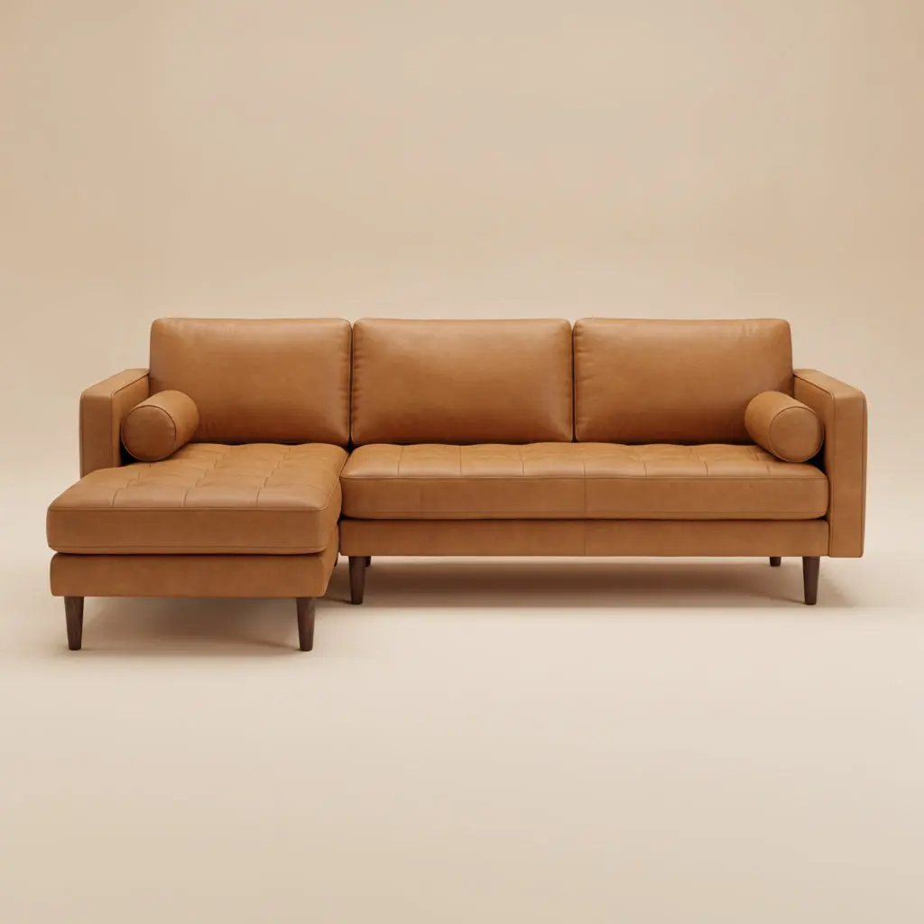 Daphne Tan Leather L Shape Corner Sofa Left Facing Chaise