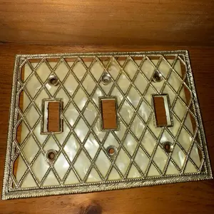 Gold Metal Lattice Vintage Switch Plate/ Outlet Covers with Pearlescent Insert - Set of Six, Vintage Design
