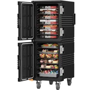 190QT Insulated Food Pan Carrier Commercial Dual-Zone Hot & Cold Food Warmer with 304 Stainless Steel Latch & 270° Door, Heavy Duty Catering Transport Box w/Casters for Restaurant Events Bulk Delivery