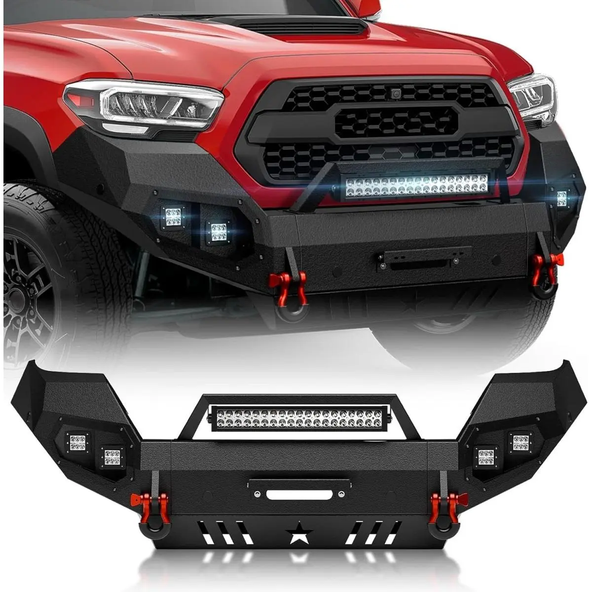 YZONA Off-Road Front Bumper for 2016-2023 Toyota Tacoma 3rd Gen Truck, Car Exterior Accessory Equipped with Winch Plate