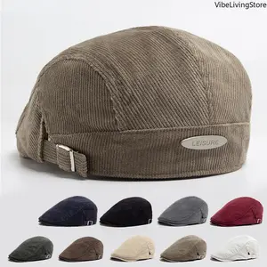 Men Fashion Corduroy Beret Spring Autumn Thick Warm Women's Flat Hat Vintage Casual Newsboy Cap Unisex Fashion Front Back Wear