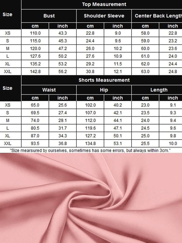 Womens Silk Stain Pajamas Set Short Sleeve Soft Sleepwear Top with Shorts Set PJ Loungewear, Dark Green, XL