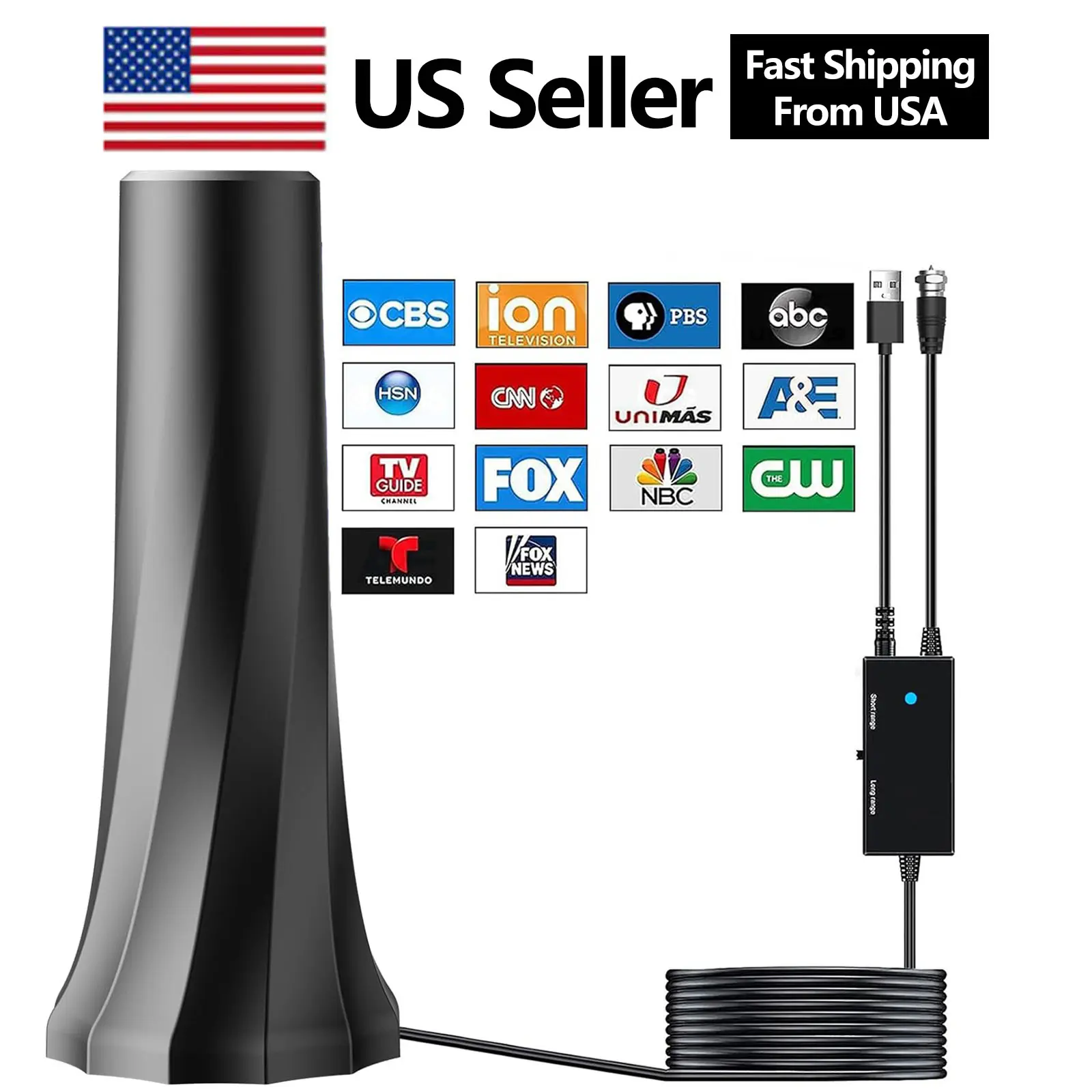 TV Antenna Indoor 250+ Miles Range,Antennas for Smart TV with 360° Amplifier Signal Booster,3 Minutes Installation HDTV Antenna for Local Channels Support  4K 1080p TVs-HD Antennas 10FT Coax Cable