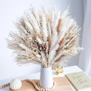 96PCS Natural Dried Pampas Grass Boho Home Decor Bouquet Phragmites Dried Flowers Bouquet for Wedding Floral Arrangements Home Decorations (96PCS)