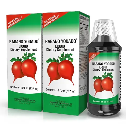 RABANO YODADO Suplemento Liquido de Yodo con Vitaminas B1, B6 y B12 | Iodine Radish Supplement for Daily Energy, 2 Frascos de 8 Fl Oz