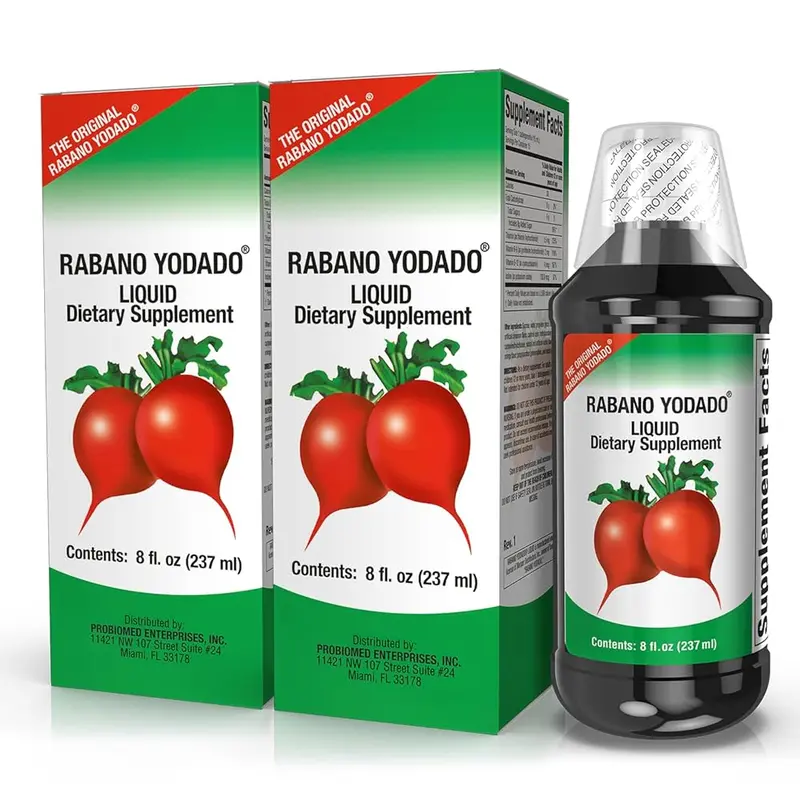RABANO YODADO Suplemento Liquido de Yodo con Vitaminas B1, B6 y B12 | Iodine Radish Supplement for Daily Energy, 2 Frascos de 8 Fl Oz