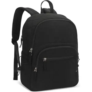 Travel Laptop Backpack Quilted College Backpack for Women Puffer Casual Daypack Personal Item Bag for 16 Inch Classic Black