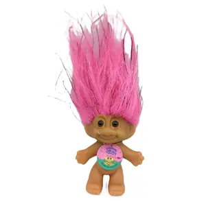 Good Luck Sparkle Pink Hair Troll Gift 3"