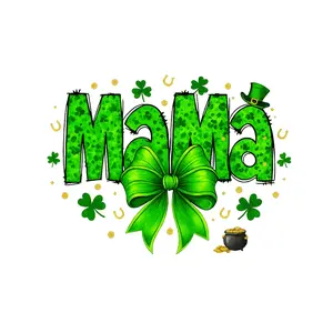 6 Pieces Green Clover Mom's Day Heat Transfer Vinyl Stickers Durable Waterproof St. Patrick's Day Style Iron on Decals for T Shirts Hoodies Jeans Jackets Backpacks Pillows DIY Crafts