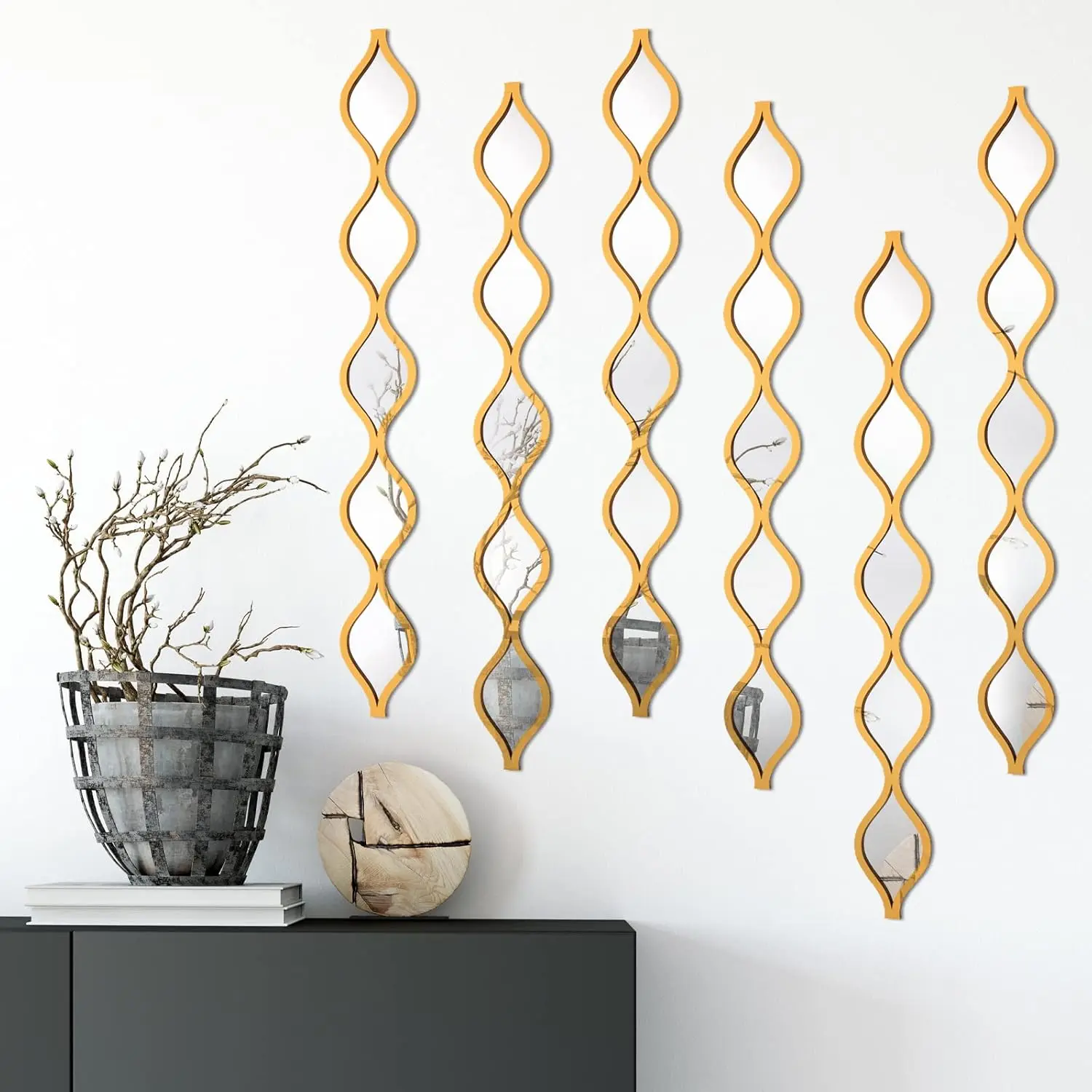6 count  Teardrop Mirror Decor - Narrow Wall Decor Boho  Wall Art for Apartment Home Living Room Bathroom Bedroom Hallway ( Edge)