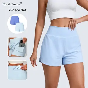 Coral Canton 2pcs High Waisted Hidden Pocket 2-in-1 Shorts