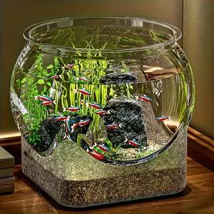 Durable transparent circular aquarium - easy to clean design, suitable for freshwater fish, fighting fish, peaRooster fish - home/office decoration, no need for electricity