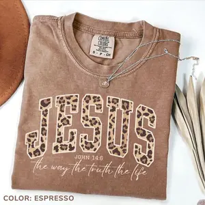 [Sale up to 70%] Comfort Colors Christian Jesus Sweatshirt, Cheetah Print Bible Verse Shirt, Faith Apparel Gift, Jesus Lover Shirt, The Way The Truth The Life, Trendy Christian Top