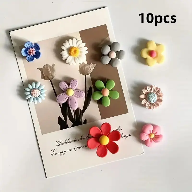 Flower Shaped Fridge Magnet, 10pcs/set Mixed Color Flower Design Fridge Magnet, Home Decor for Kitchen, Office, School, Flower Magnets, Cute Magnets for Fridge
