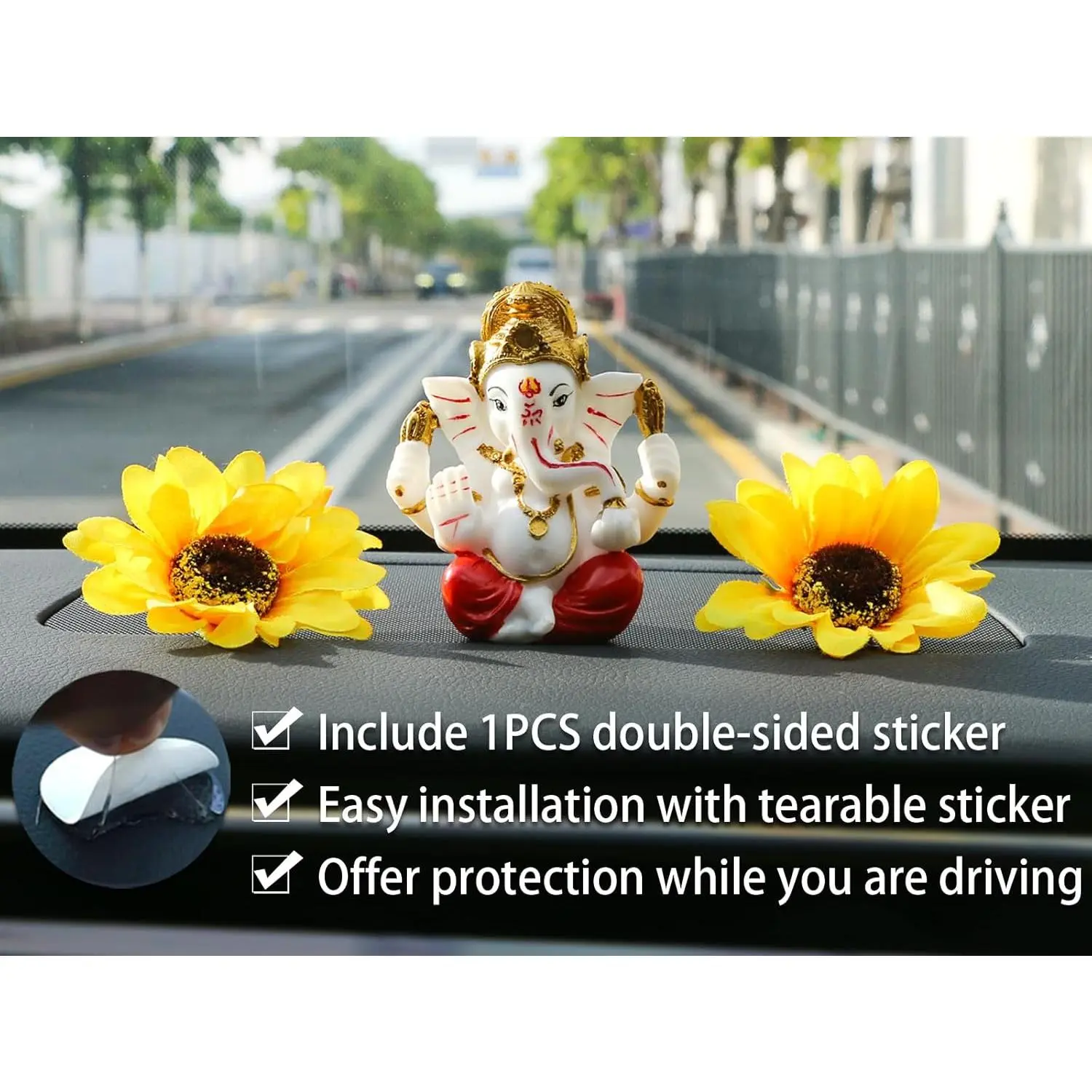 alikiki Ganesha Statue for Car Dashboard – 3.5" H Polystone Hindu God Lord Ganpati Murti Idol for Pooja Mandir Temple Altar Puja Decor Diwali Housewarming Wedding Spiritual Gifts for Indians
