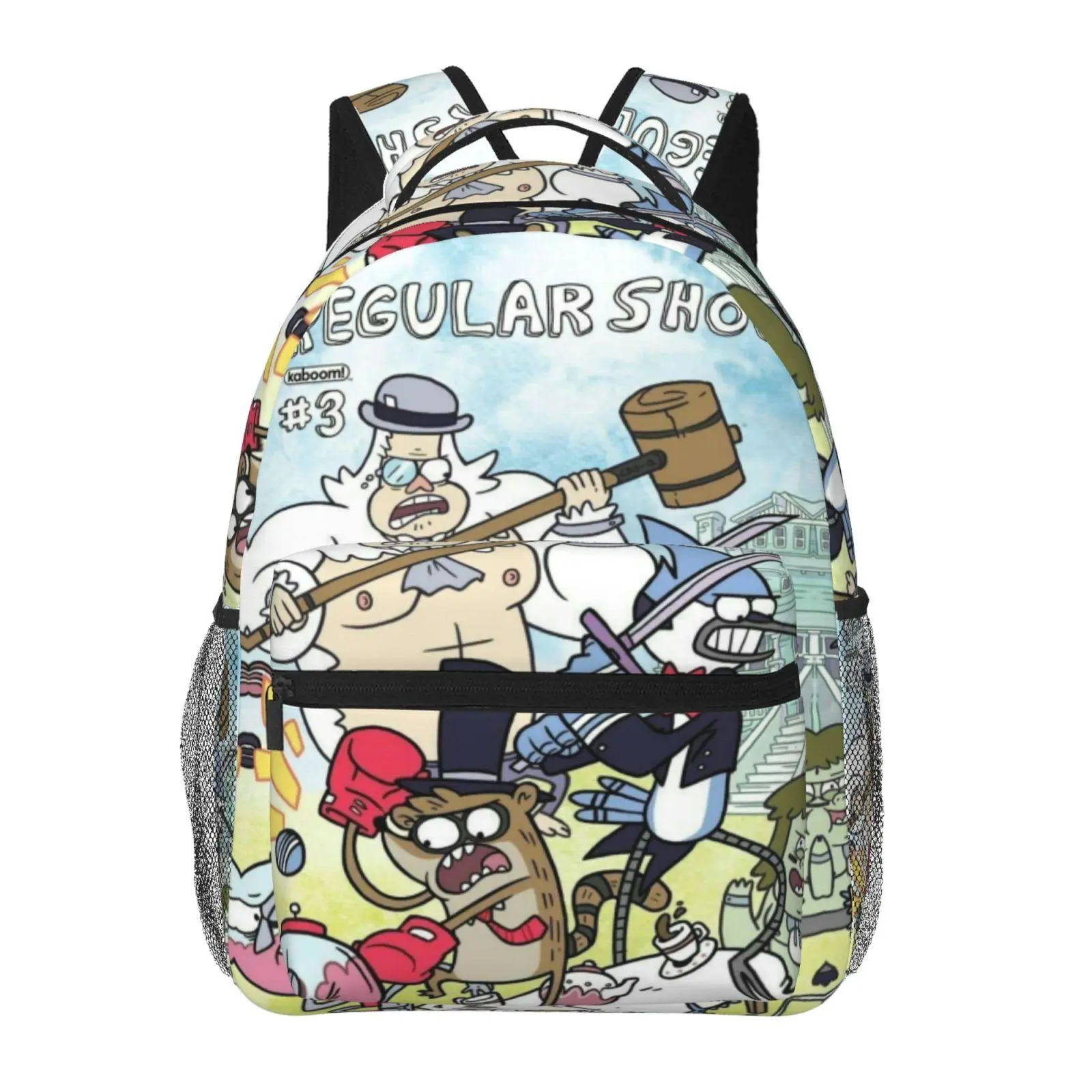 Cute Regular Show backpacks for school 2026/2027, large capacity cartoon print, Regular Show laptop daypack for campus daily commute, lightweight portable Regular Show book bag, gift for kids, teens, students