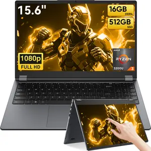 Laptop Computer, 15.6" 16GB RAM 512GB SSD AMD Ryzen R3 3200U(up to 3.5 GHz) Radeon Vega 3 360° Yoga FHD IPS Touchscreen Notebook Win 11 Pro Office Suite 2.4G&5G WiFi 5 BT 5.0 Blacklit Keyboard