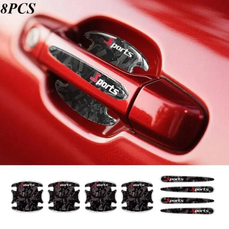 8-Pre-Cut 3D Textured Carbon Fiber Car Door Handle Adhesive Stickers, Durable, Self-Adhesive, UV-Resistant, Water-Resistant, Easy DIY, Complete Coverage for Toyota, Honda, Ideal for Car Enthusiasts & Detailing Fans, Daily Drivers & Commuters