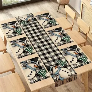 Christmas Table Runner Set, Plaid Design, Holiday Party Decorations, Indoor Outdoor Use, Home Decoration Accessories