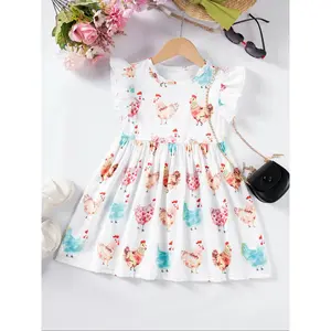Girls Casual Frilled Dress Animal Print Colorful Ruffle Round Neck Short Sleeve Knee Length Dress Summer Cute Fashion Valentine Gift