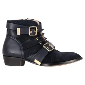 Pre-owned Chloe Women's  Chloé Buckled and Lace-Up Detail Ankle Boots in Black Suede by Rebag