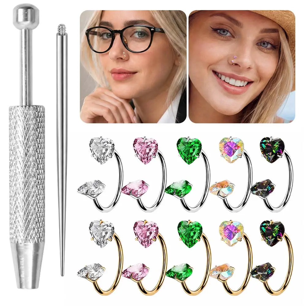 10PCS Horseshoe Nose Rings Titanium Steel Half Hoop Earrings for Women Internally Threaded Cartilage Helix Tragus Earrings Double Eyebrow Lip Cubic Synthetic Zirconia Body Piercing Jewelry