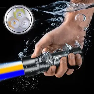 High Power Diving LED Flashlight, 5000mAh Rechargeable Underwater Flashlight, Powerful Scuba Handheld Flashlight for Underwater Hunting & Fishing