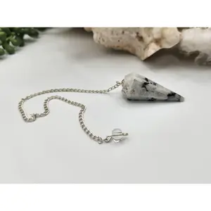 Rainbow Moonstone Gemstone Pendulum w/Silver Plated Chain