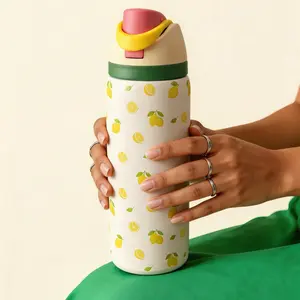 Double Layer Stainless Steel Insulated Cup, Drinkware, Lemon Element Design, Ideal for Cold Beverages & Hot Drinks, Perfect Gift for Any Occasion