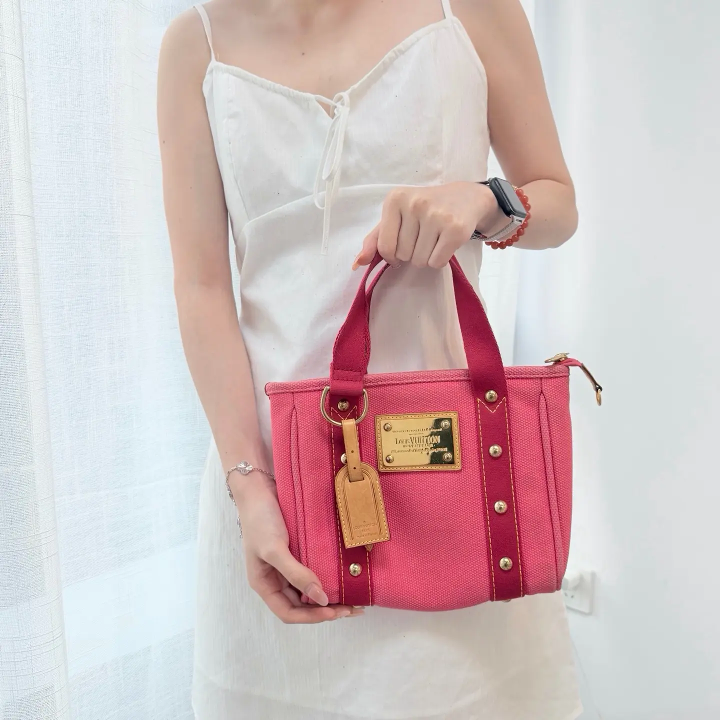 Pre-owned Louis Vuitton Vintage Antigua Canvas Tote+Pink+Luxury Bag | 13311