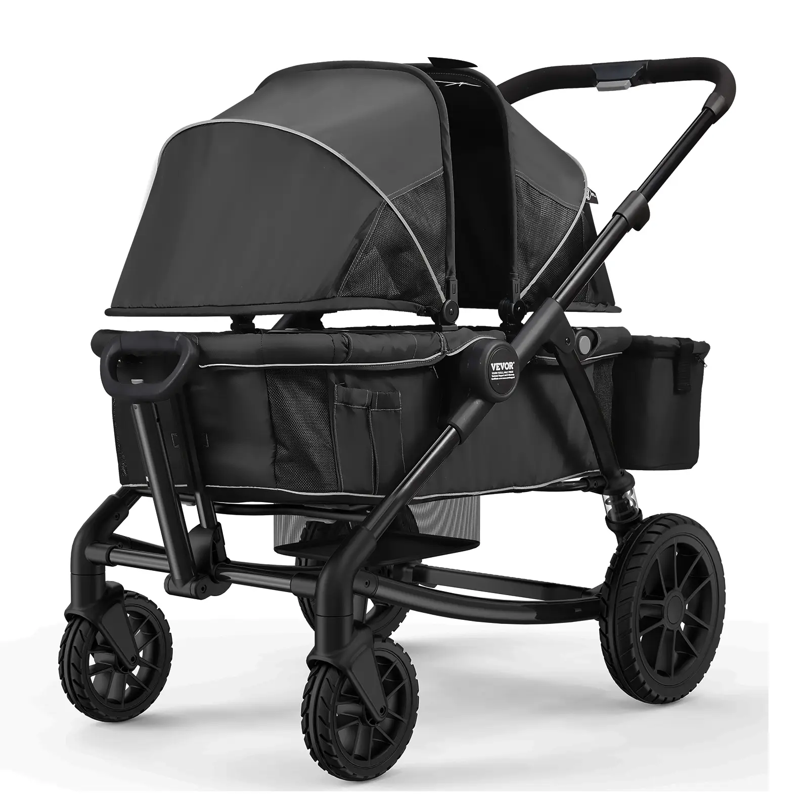 VEVOR All-Terrain Stroller Wagon, 2 Seats Foldable Expedition 2-in-1 Collapsible Wagon Stroller, Includes Canopy, Parent Organizer, Snack Tray & Cup H