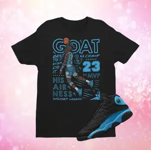 Blue Graphic T-Shirt, GOAT Print Tee, Streetwear Basketball Shirt, Sneaker Matching Outfit, Iconic USA Retro Basketball Hoodie #michaeljordan #summervibes #tshirtstyle #casualfit