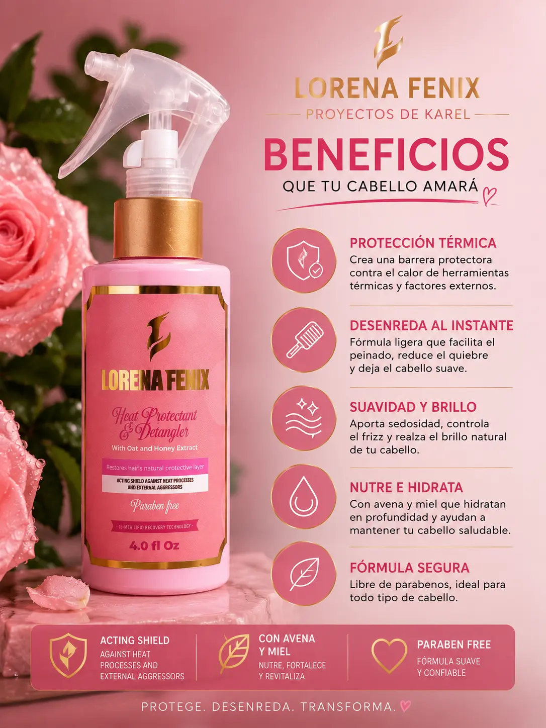 Lorena Fénix 4oz Paraben-Free Honey Hair Conditioner - Heat Shield, Instant Detangle, Frizz Control Treatment, Haircare, Kit