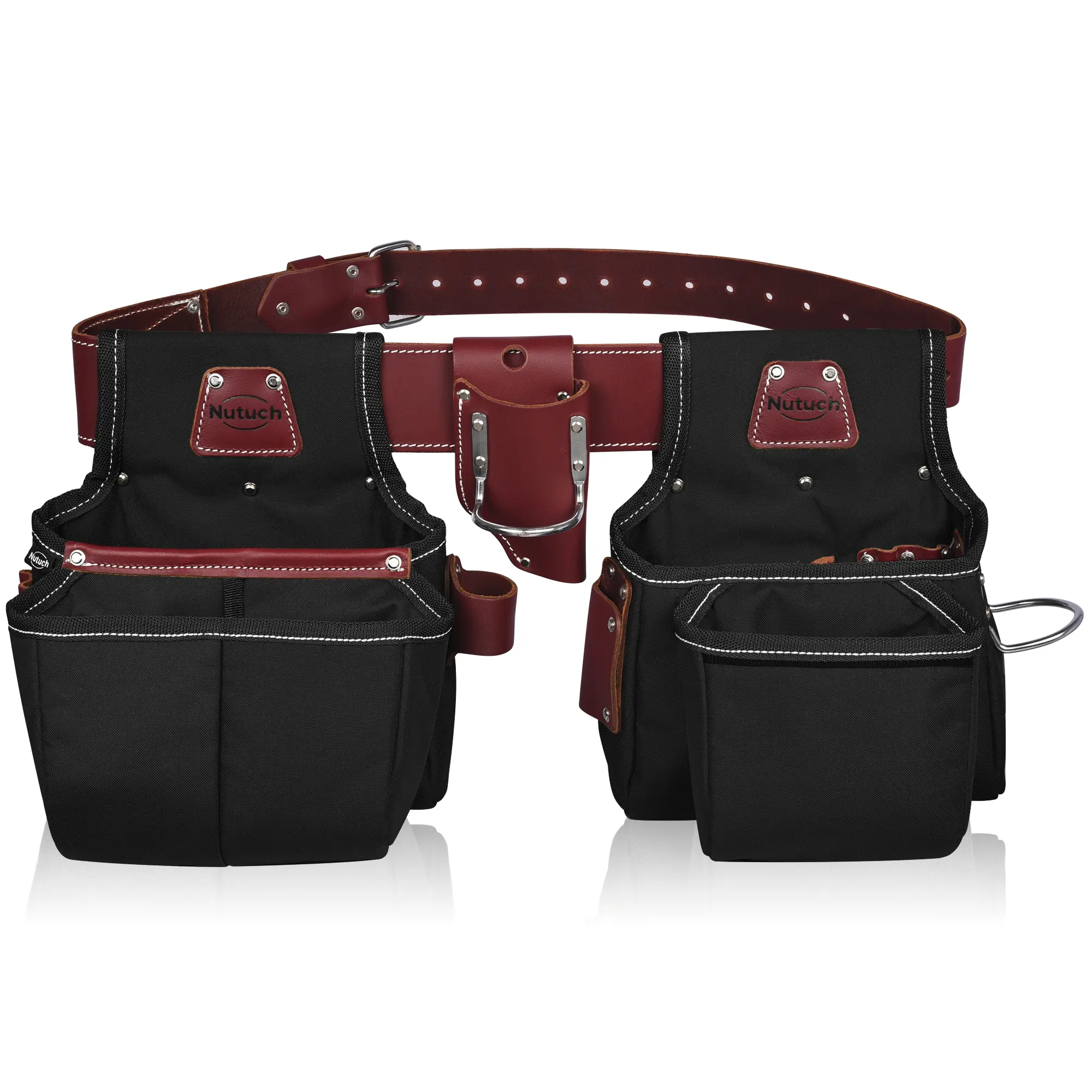 NUTUCH Black Heavy Duty Nylon and Leather Tool Belt for Carpenters and Electricians