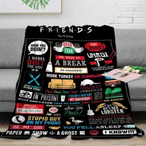 Friends TV Show Flannel Throw Blanket | Cute Cartoon Design for Kids & Adults | Picnic Travel Bed All-Season Gift