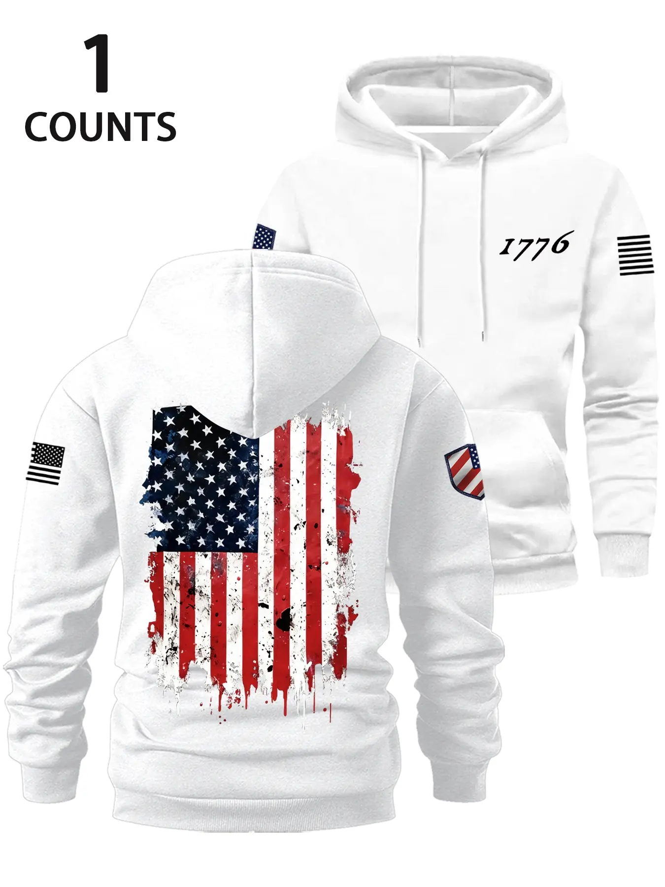 Men's Trendy Hooded Sweatshirt, Casual Loose Fit Fleece Pullover, Geometric Flag Print Design, Fall & Winter Fashion Daily Wear Comfortable Fabric