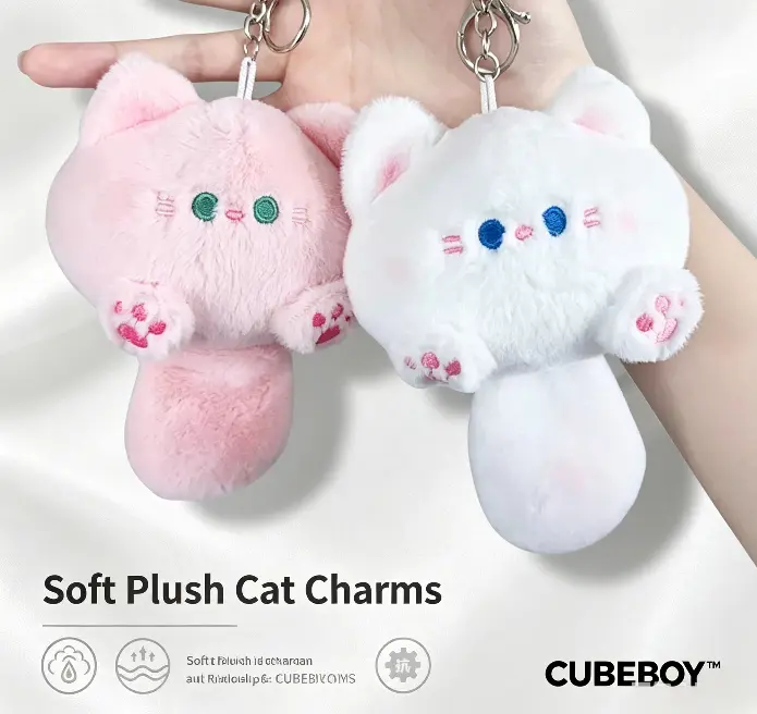 Cute Paw Print Plush Cat Keychain - Classic Calico Cubeboy, Interactive Pocket Companion, Unisex Charm, Perfect Everyday Student Accessory, Backpack Pendant Stuffed Toy