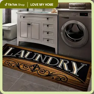 Non Slip Brown Laundry Room Rug Runner - Washable Floor Carpet - For Laundry Room, Mudroom, Kitchen, Washroom, Fall Home Decor