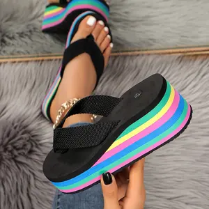 Women's Fashion plus Size Wedge Platform Clogs Sandals Non-Slip Beach Slippers Shoes Net Red Women's Beach Clogs