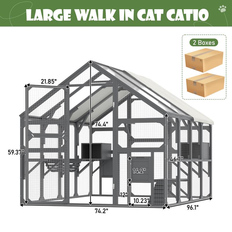 Large Catio Outdoor Cat Enclosure for Multiple Kittens, Wooden Cat ...