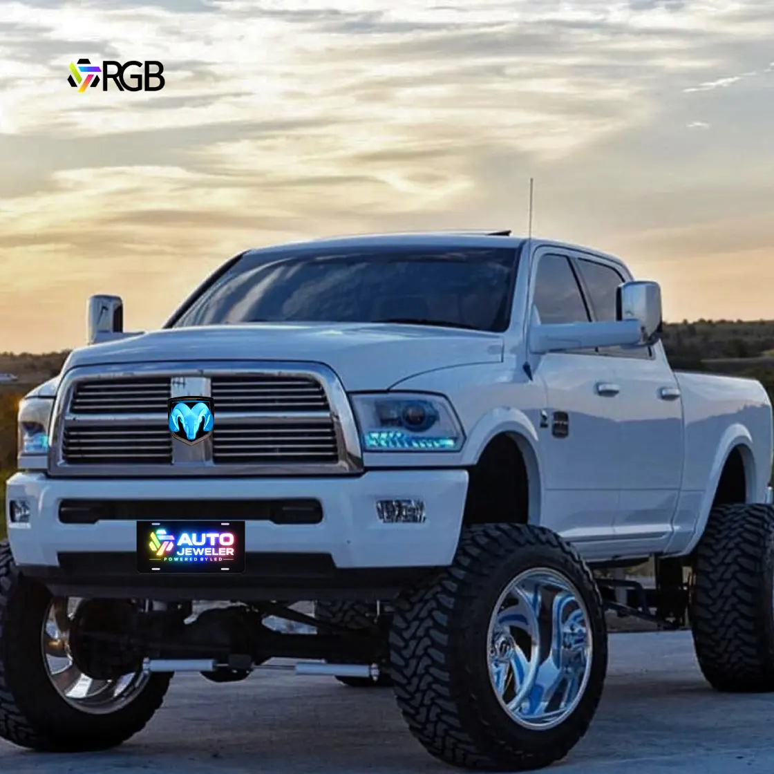 Autogem Black RGB LED Lighted Grille Emblem for 2009-2018 RAM 1500 Trucks, Front End ABS Plastic Construction, Multicolor Lighting with Dual Control, Rgb Led Lights, Ram Trucks