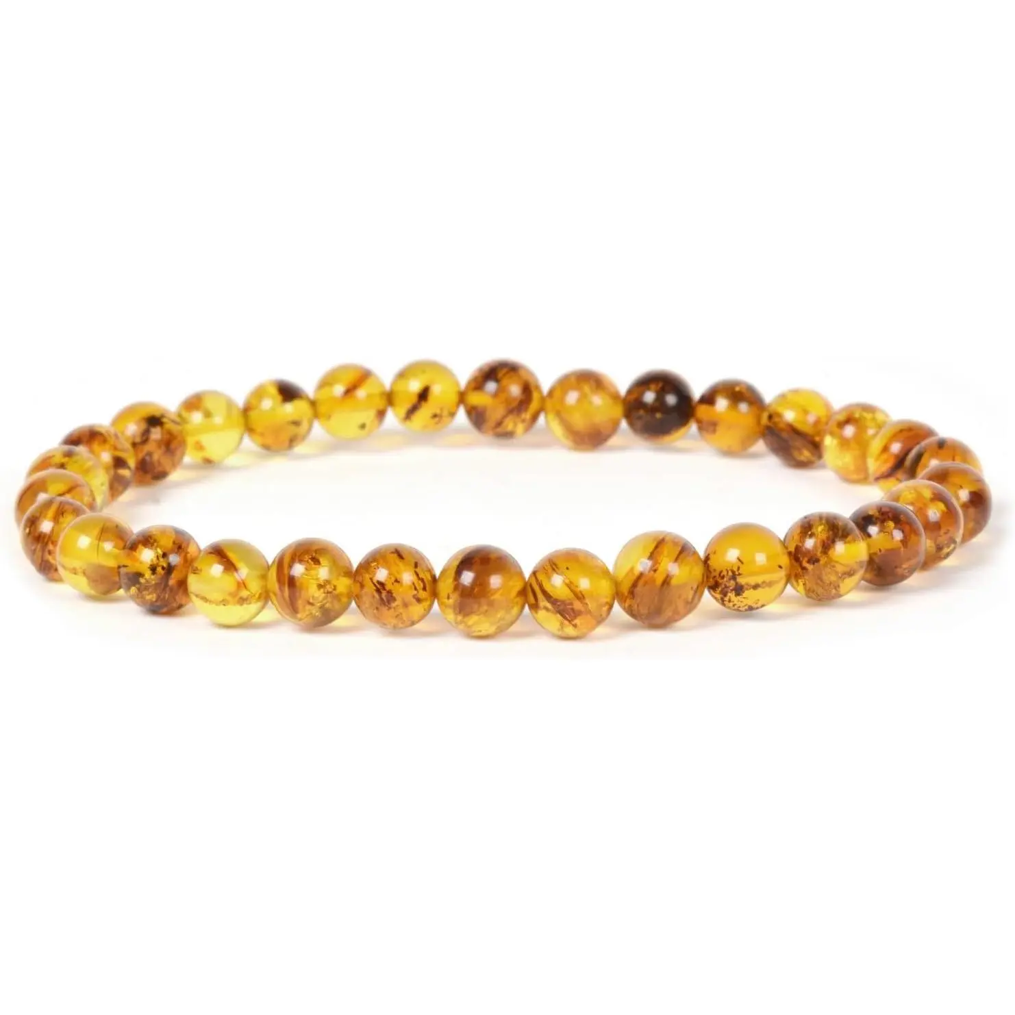 Natural Baltic Amber Bracelet, High Quality 6mm Irregular Beaded Unisex Stretch Band, Crystal Healing Jewelry, High Quality Bracelet, Unique Beads, Elastic String, Irregular Freeform