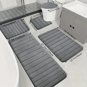 Luxury Memory Foam Bathroom Carpet Set 5pcs Plush Non-slip Super Water-absorbing Mat for Sink Bathtub Shower Room Toilet Machine Washable Quick-drying Soft Striped Sponge Mat water absorbent rug print load capacity towel Bathmat Restroom home essentials