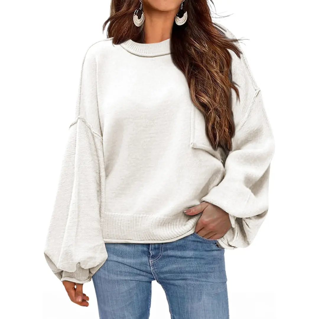 Dokotoo Women's Lantern Sweater 2026 Fall Winter Long Sleeve Casual Tops Ribbed Hem Knitwear Pullover