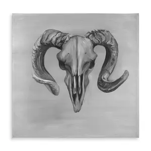 360 stand Standard Size Water Resistant Easy-Care Cloth 58x58 in. Gray Monochrome Farm Animal Tablecloth - Grayscale Aries Skull, Indoor/Outdoor Kitchen Linen