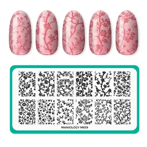 Tiny Blossoms (M659) Nail Stamping Plate, Floral Flower Design Accessory with Soft Charm for Nail Art