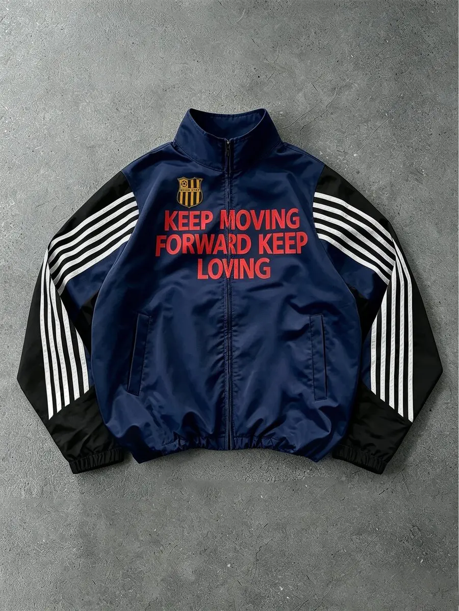 LUXMAN Colorblock Zip-Up Stand Collar Long Sleeve Jacket Football Jersey Cardigan Jacket for Men